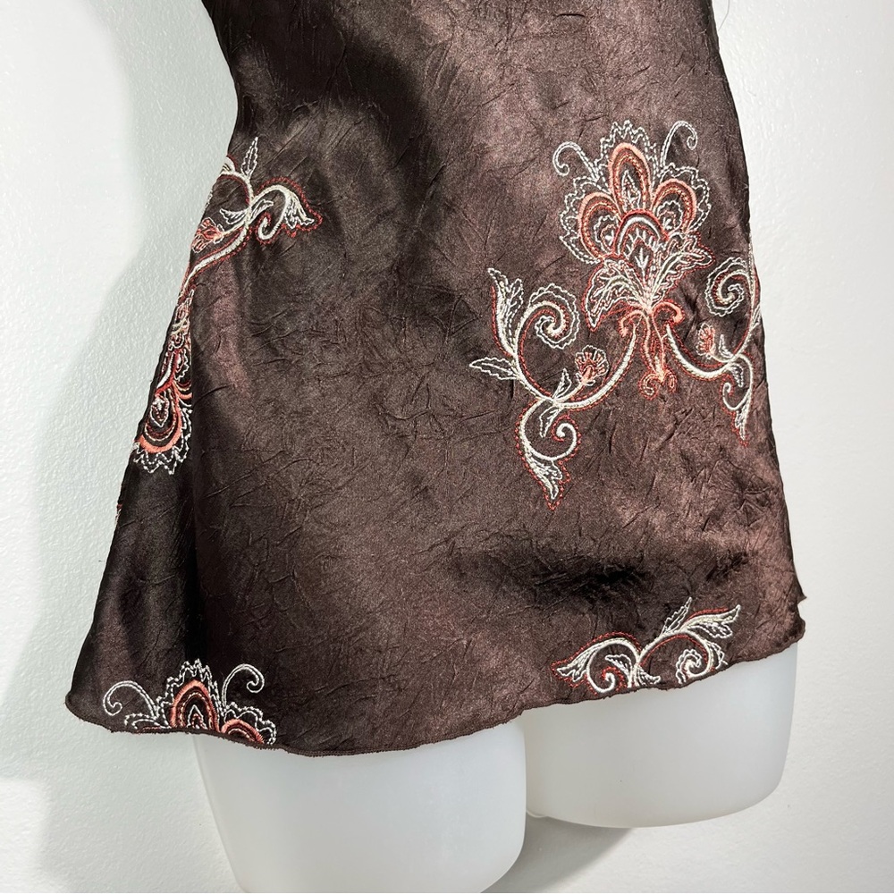 Heart Soul Y2K Vintage Brown Silky Babydoll Puff Sleeve Rhinestone Top Fairy M - Picture 5 of 6
